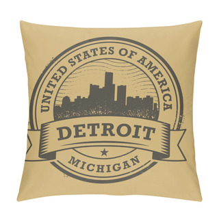 Personality  Grunge Rubber Stamp With Name Of Detroit, Michigan Pillow Covers
