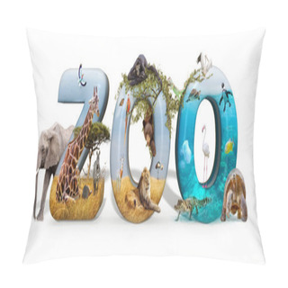 Personality  Zoo Word In 3D With African Nature Wildlife Animals And Aquarium Conceptual Scene  Pillow Covers