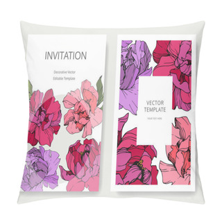 Personality  Vector Pink And Purple Peonies. Engraved Ink Art. Wedding Background Cards With Decorative Flowers. Invitation Cards Graphic Set Banner. Pillow Covers