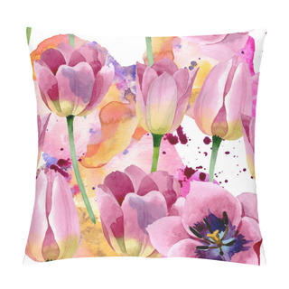 Personality  Pink Tulips Floral Botanical Flowers. Watercolor Background Illustration Set. Seamless Background Pattern. Pillow Covers