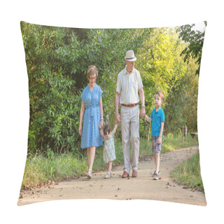 Personality  Grandparents And Grandchildren Walking Outdoors Pillow Covers