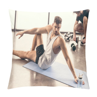 Personality  Handsome Sportsmen Stretching On Yoga Mat In Gym Pillow Covers