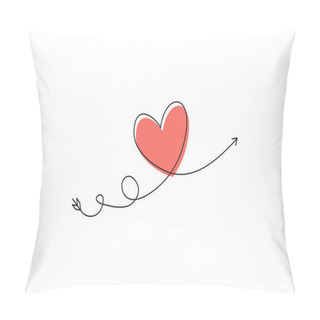 Personality  Cupid S Arrow In The Continuous Drawing Of Lines In The Form Of A Heart And The Text Love In A Flat Style. Continuous Black Line. Work Flat Design. Symbol Of Love And Tenderness. Pillow Covers