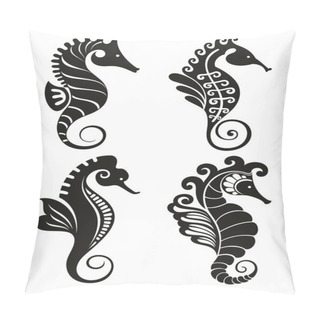 Personality  Seahorse Graphic Icons. Seahorse Black Signs Isolated On White Background. Sea Life Symbol. Tattoo. Pillow Covers