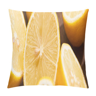Personality  Close Up View Of Ripe Cut Lemons On Wooden Cutting Board, Panoramic Shot Pillow Covers