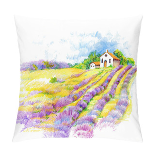 Personality  Watercolor Rural House In Green Summer Day Illustration. Pillow Covers