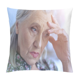 Personality  Close Up Portrait Of Sad Senior Woman Pillow Covers