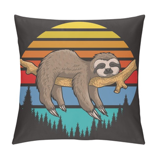 Personality  Lazzy Sloth Retro Sunset Vector Illustration For Your Company Or Brand Pillow Covers