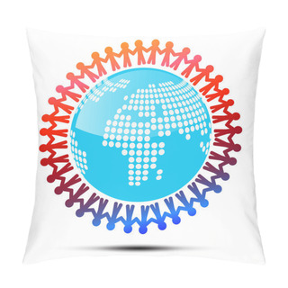 Personality  Vector Illustration Of People Holding Hands Around Globe Pillow Covers