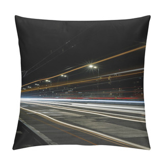 Personality  Long Exposure Of Bright Lights On Road At Night Busy City Pillow Covers