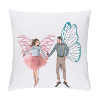 Personality  Creative Hand Drawn Collage With Couple With Fairy Wings Pillow Covers