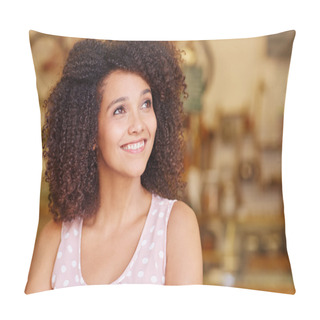 Personality  Woman Standing In Doorway Of Coffee Shop Pillow Covers