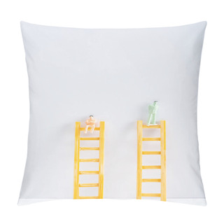 Personality  Two People Figures On Ladders On White Surface On Grey Background With Copy Space, Concept Of Equality Rights  Pillow Covers