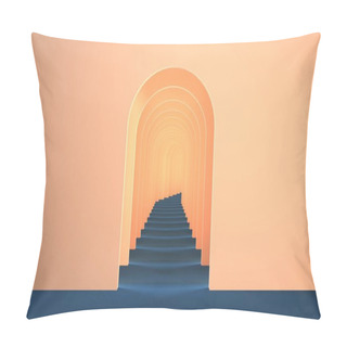 Personality  3d Surreal Render. Abstract Arch Tunnel Peach Pastel Contrast Color Background. Peach Fuzz Color Of The Year 2024 Concept Rendering. Surrealistic Interior 3d Illustration. Pillow Covers