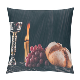 Personality  Bread With Grapes, Chalice And Candles On Black Fabric, Holy Communion  Pillow Covers