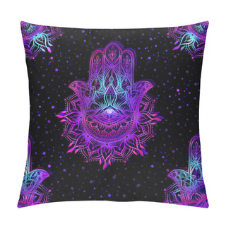 Personality  Seamless Pattern With Ornate Hand Drawn Hamsa. Pillow Covers