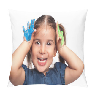 Personality  Little Girl Showing Her Colorful Hands Pillow Covers