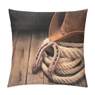 Personality  Horseshoe , Lariat Lasso And Cowboy Hat  Pillow Covers