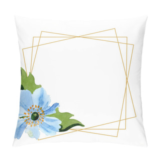 Personality  Beautiful Blue Poppy Flowers With Green Leaves Isolated On White. Watercolor Background Illustration. Watercolour Drawing Fashion Aquarelle. Frame Border Ornament Crystal. Pillow Covers