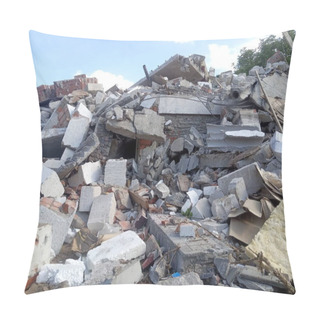 Personality  Destroyed Building, Earthquake, Pile Of Rubble And Debris, Landfill Pillow Covers