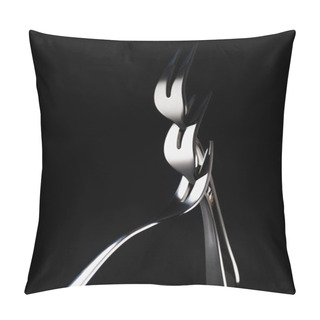 Personality  Shiny Forks With Two Tines Isolated On Black Pillow Covers