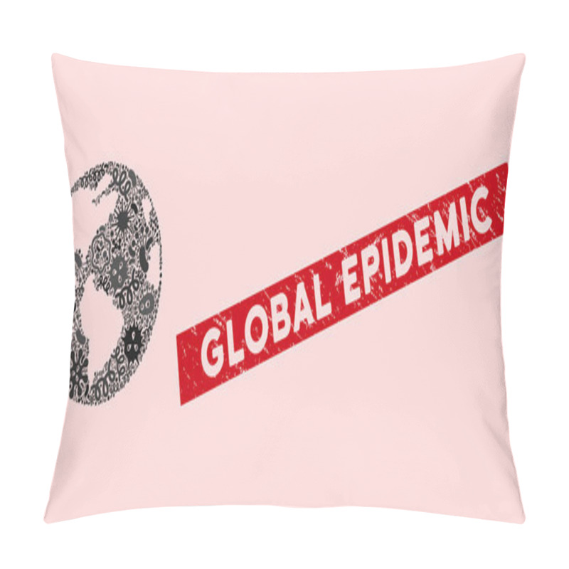 Personality  Infectious Mosaic Earth Icon with Grunge Global Epidemic Stamp pillow covers