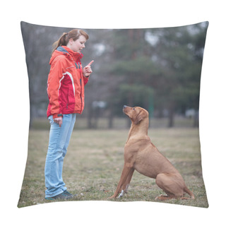 Personality  Master And Her Obedient (rhodesian Ridgeback) Dog Pillow Covers