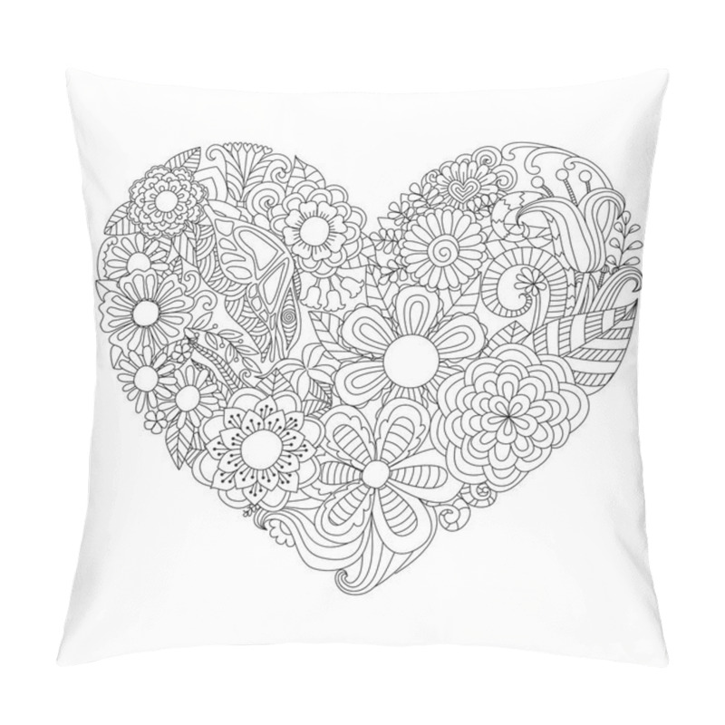Personality  Flowers,leafs In Hearted Shape For Print And Adult Coloring Book,coloring Page, Colouring Picture And Other Design Element.Vector Illustration Pillow Covers
