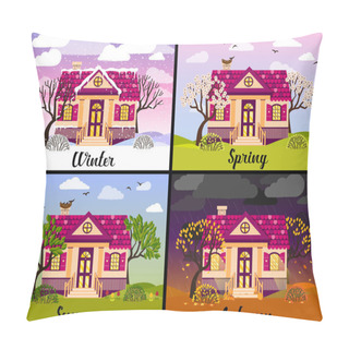 Personality  Vector Illustration With Country House In Flat Style Pillow Covers