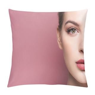 Personality  Cropped View Of Young Woman Looking At Camera Isolated On Pink  Pillow Covers