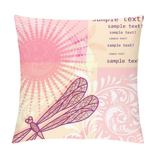 Personality  Vector Background With Dragonfly, Floral Ornament, And Flowers, Space For Your Text, Clipping Mask, Eps 10 Pillow Covers