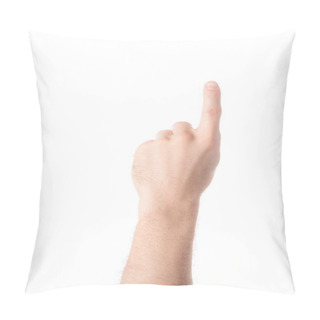 Personality  Cropped View Of Man Hand Showing Number 1 In Sign Language Isolated On White Pillow Covers