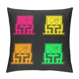 Personality  Bistro Four Color Glowing Neon Vector Icon Pillow Covers