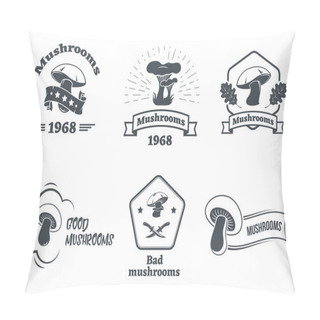 Personality  Mushrooms Logo Set. Design Elements, Icons, Emblems And Badges Isolated On White Background. Pillow Covers
