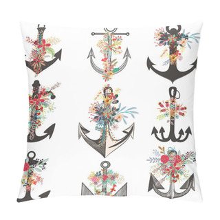 Personality  Collection Of Beautiful Anchors Decorated By Flowers Pillow Covers
