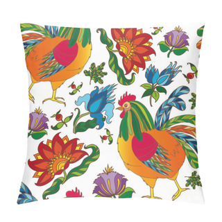 Personality  Roosters And Fantasy Flowers Pillow Covers