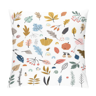 Personality  Children S Illustration With Hand Drawn Leaves, Vegetables And Autumn Harvest. Autumn Set. Collection Of Hand Drawn Fallen Leaves, Vegetables, Berries, Acorns, Forest Mushrooms. Pillow Covers