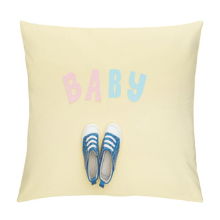 Personality  Top View Of Sneakers And Baby Lettering Isolated On Yellow Pillow Covers