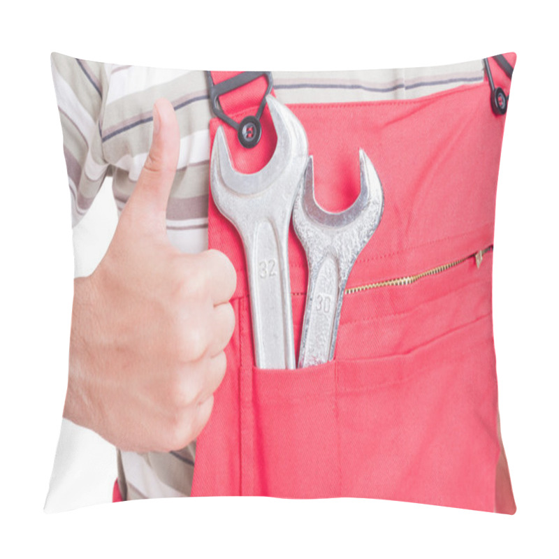 Personality  Like gesture by mechanic with wrenches inside chest pocket pillow covers