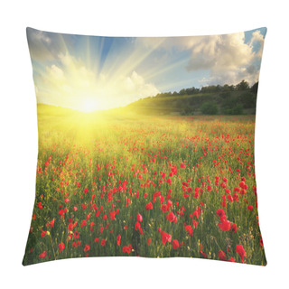 Personality  Big Poppy Meadow. Nature Composition. Pillow Covers