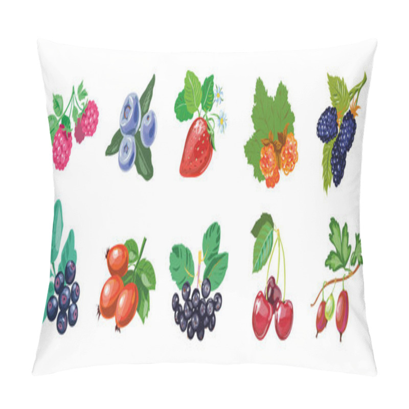 Personality  Berry collection hand drawn realistic style, berries set isolated on white pillow covers