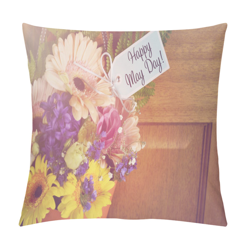 Personality  Happy May Day Gift Of Flowers On Door.  Pillow Covers