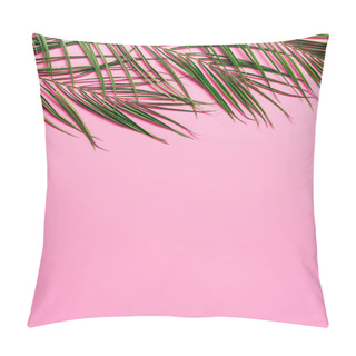 Personality  Flat Lay With Green Palm Leaves On Pink Backdrop Pillow Covers