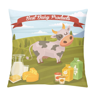 Personality  Best Dairy Products Banner With Rural Landscape Pillow Covers