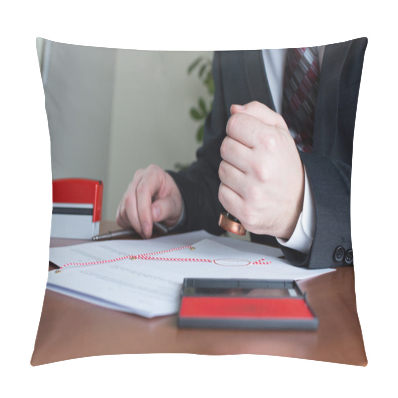 Personality  Notary Public stamping a certified copy pillow covers