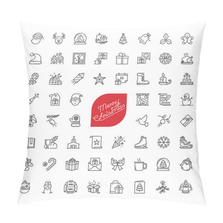Personality  Line Icons About Merry Christmas. Holidays Events. Contains Such Icons As Santa, Snowman, Christmas Tree, Candy, Gingerbread, Snow, Wish List, Decoration, Star, And Gifts.  Pillow Covers