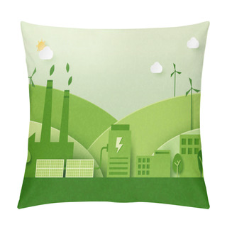 Personality  Green Industry And Alternative Renewable Energy.ESG As Environmental Social And Governance Concept.Paper Art Vector Illustration. Pillow Covers