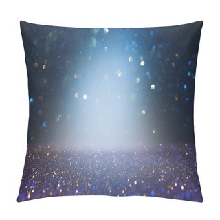 Personality  Abstract Glitter Lights Background. Blue, Gold And Black. De Focused. Pillow Covers
