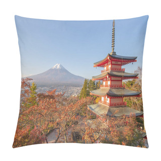 Personality  Chureito Pagoda And Mt. Fuji In Autumn Season Pillow Covers