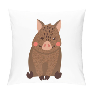 Personality  Cute Hand Drawn Wild Boar Isolated On White Background. Forest Animal. Vector Illustration. Pillow Covers